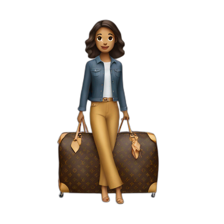 lady carrying a Louis Vuitton rolling luggage Emoji Create & Combine