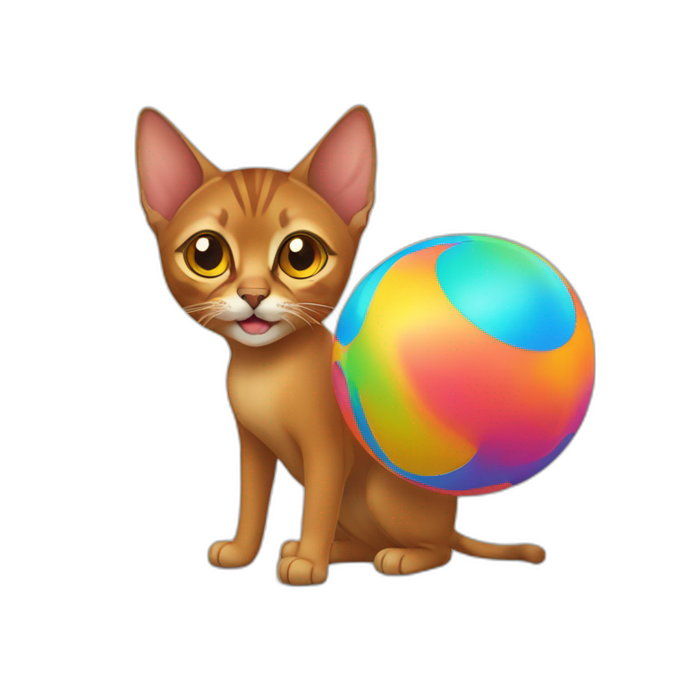 Abyssinian feline engaging with a vibrant sphere Emoji | Create