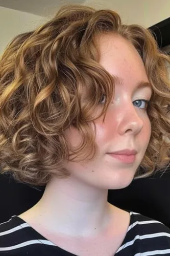 Try on this short, curly hairstyle featuring voluminous curls with a blend of light and dark blonde tones.