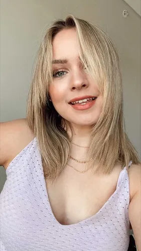 Try on medium length, straight hairstyle.