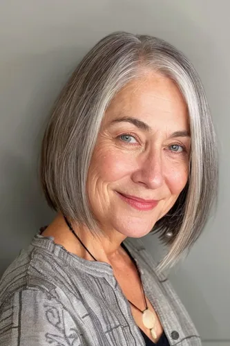 Try on this stylish bob hairstyle featuring a blend of gray tones.