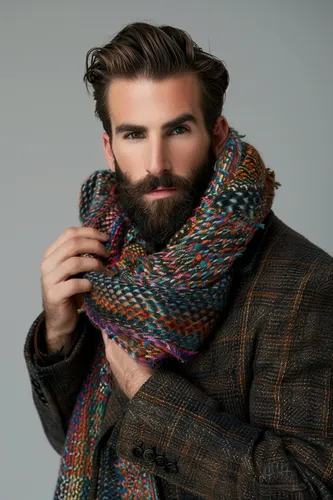 Try on the slicked back hairstyle featuring a neat and clean sweep of hair away from the face, complemented by a well-groomed beard.