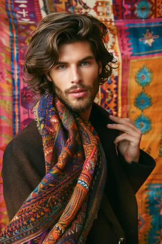 Try on this wavy, voluminous hairstyle that cascades over the forehead and down to the shoulders, creating an effortlessly stylish look.