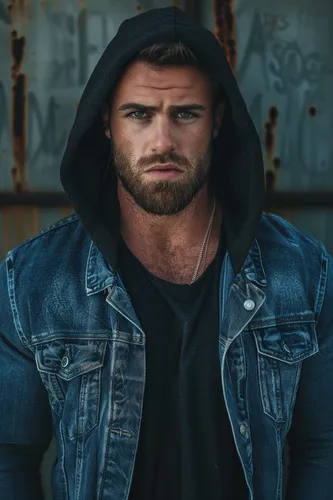 try on a hooded style, visible with a denim jacket and black inner shirt