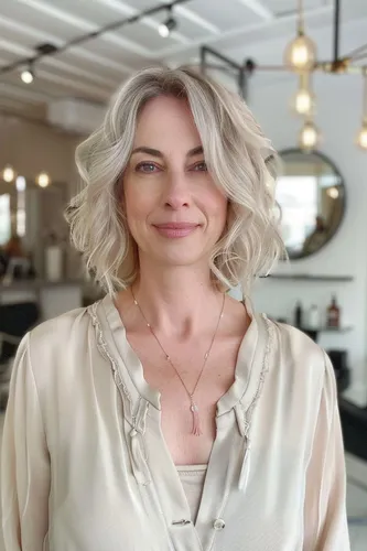 Try on this stunning shoulder-length wavy hairstyle for a fashionable and elegant appearance.