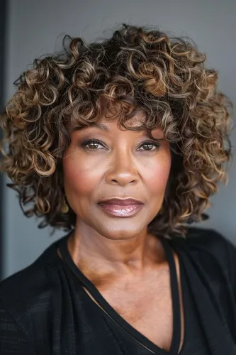 Try on this voluminous curly hairstyle, featuring tight, bouncy curls that create a full and dynamic look, perfect for giving a youthful and energetic appearance.