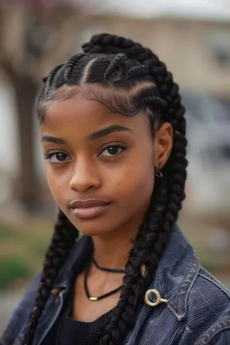 Try on this braided hairstyle with detailed cornrows, lending an elegant and intricate look.