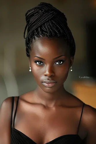 Try on a hairstyle featuring an elegant updo of small braids, artfully arranged atop the head.
