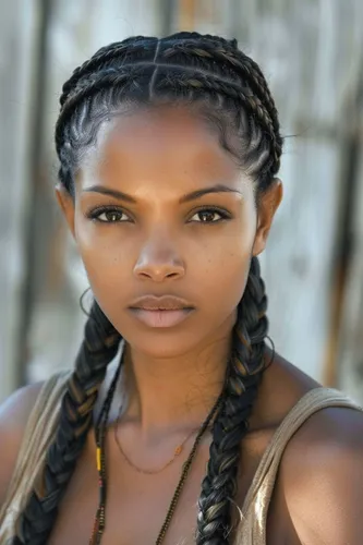 Try on this intricate braided hairstyle, featuring multiple thin braids tightly woven to create a sleek and elegant look, perfect for a stylish, polished appearance.