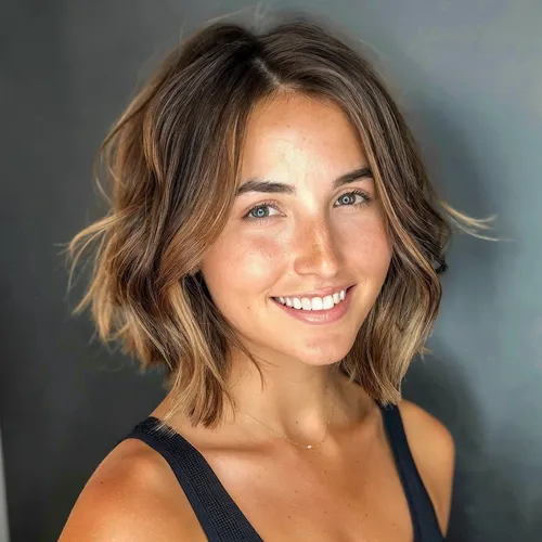 Try on this chic short wavy bob cut that complements a fresh, youthful look