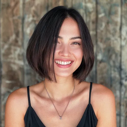Try on this sleek short bob cut that ends at the jawline, with straight locks that give a clean and polished look.