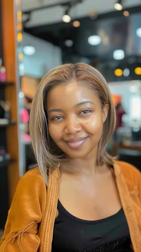 Try on this chic bob cut hairstyle with blonde highlights, perfect for a fresh and modern look.