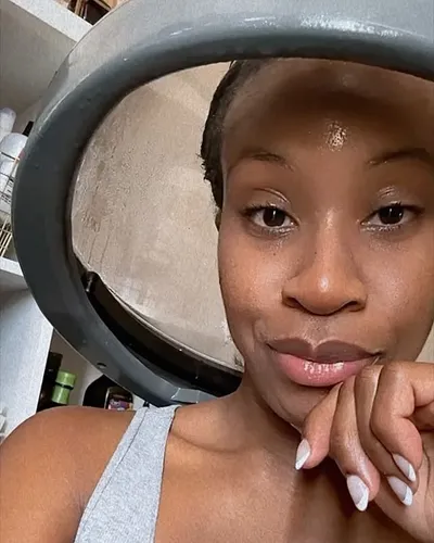 Try on a short hairstyle shown in this portrait