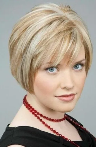 Try on this chic short layered hairstyle in blonde highlights.