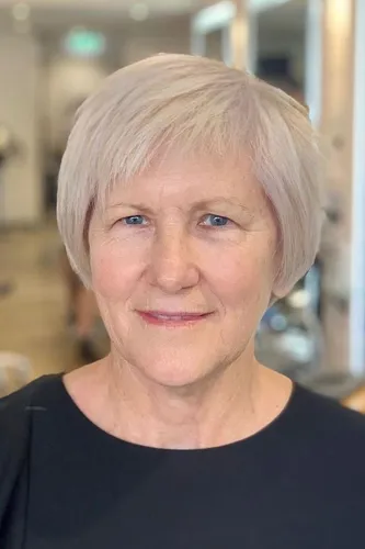 Try on this elegant short bob hairstyle in a light blonde shade.