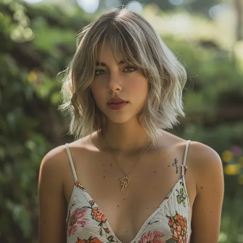 Try on this trendy short wavy bob hairstyle to add a chic and modern touch to your look.