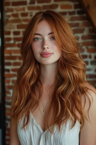 Try on this soft, long wavy hairstyle in a rich auburn color.