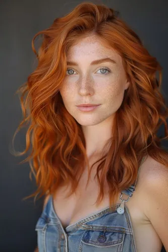 Try on a long, wavy hairstyle in vibrant copper color, ideal for adding a striking yet natural appearance.
