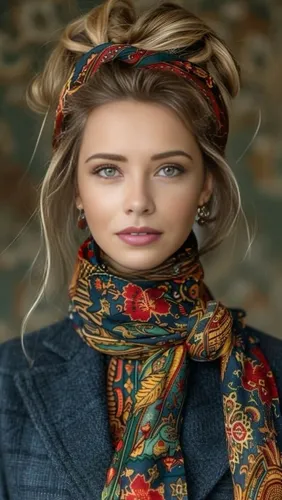 try on a stylish updo hairstyle secured with a colorful patterned hairband, giving a casual yet chic look