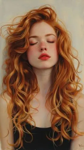 Try on this hairstyle featuring long, flowing curls with a rich auburn color