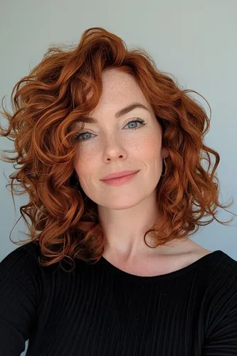 Try on this vibrant and voluminous curly red hairstyle, enhancing a lively and dynamic appearance.