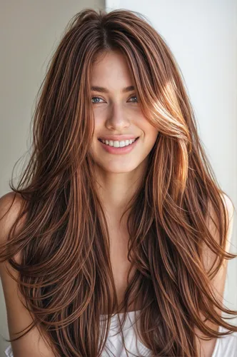 Try on this long wavy hairstyle with a rich blend of light and dark brown tones, providing a vibrant texture and natural flow.