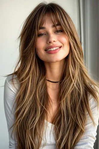 Try on this beautiful long wavy hairstyle, adding a natural and voluminous look to your appearance.