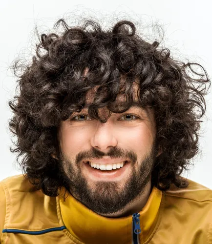 try on thick, curly hairstyle