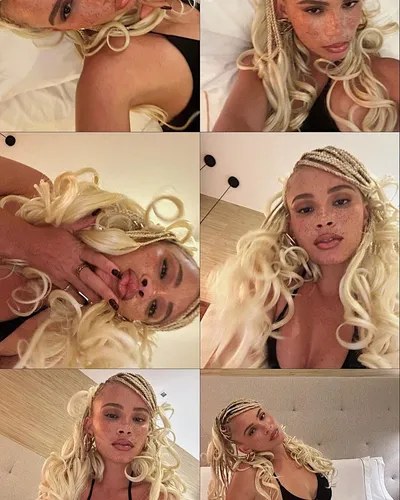 Try on different hairstyles demonstrated by the same person across multiple panels, with styles including intricate braids mixed with large curls.