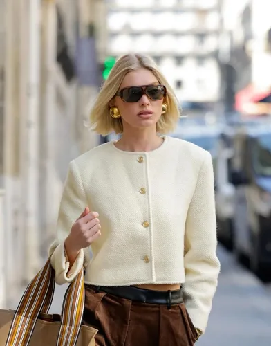 Try on a chic bob cut hairstyle, characterized by its straight, clean lines and even length.