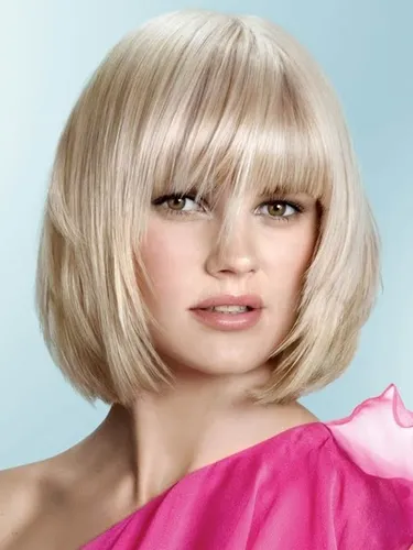 Try on a classic bob cut hairstyle in blonde, styled neatly with light layering at the ends to provide a soft finish.