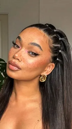 Try on this hairstyle featuring a mix of braided and long straight sections. The braided part is styled on the top, giving a sleek, creative look while the rest flows down smoothly.