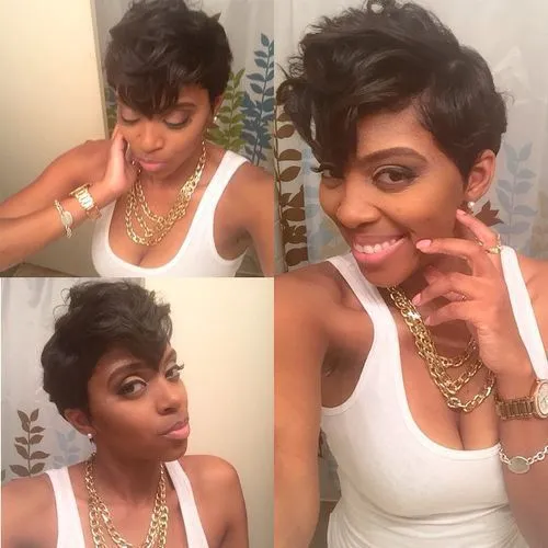 Try on a chic short and wavy hairstyle featuring voluminous curls swept to the side, perfectly complementing a fresh and stylish look.