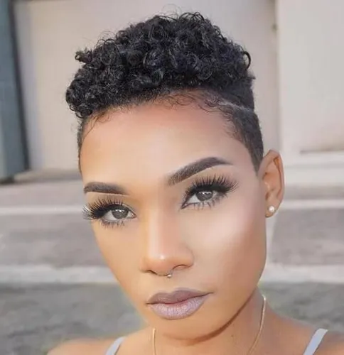 Try on a short, curly hairstyle.