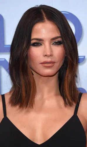 Try on a medium-length straight hairstyle with a subtle gradient from dark roots to lighter ends, as seen in the image.