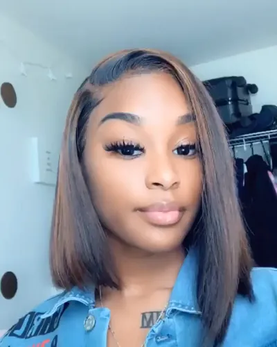 Try on shoulder-length straight hairstyle on a person facing the camera