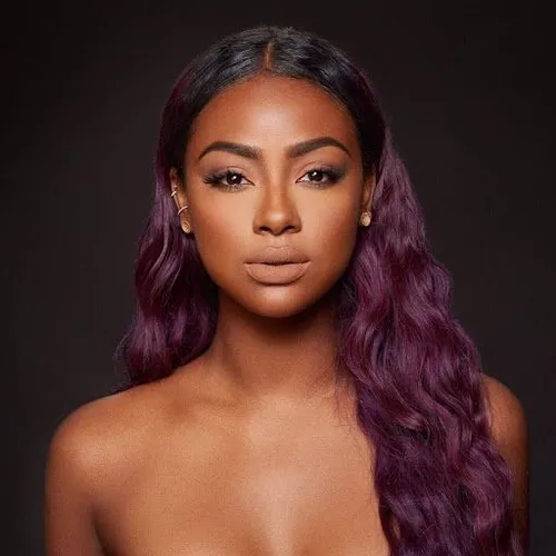 Try on this long wavy purple hairstyle