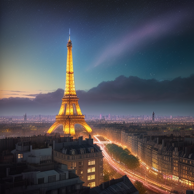 the night view of the Eiffel Tower, time lapse, swirling night sky by Van Gogh, fantasy, dreamlike, 4k, symmetrical, intricate details, highly detailed, by ross tran, wlop, artgerm and james jean, Brian Froud, art illustration by Miho Hirano, Neimy Kanani, highly detailed, vibrant, TanvirTamim, rendered in unreal engine, photorealistic, trending on artstation, sharp focus, studio photo, Atey Ghailan and Beatrix Potter