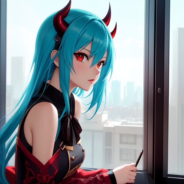 Demon King , scenic view window, digital art by artists such as Loish, Ross Tran, and Artgerm, highly detailed and smooth, with a playful and whimsical feel, trending on Artstation and Instagram, 2d art, Lofi Music Anime Illustrations Wallpapers, unique and eye-catching thumbnails, covers for your YouTube videos and music tracks, Vector illustration, 2D, Anime style