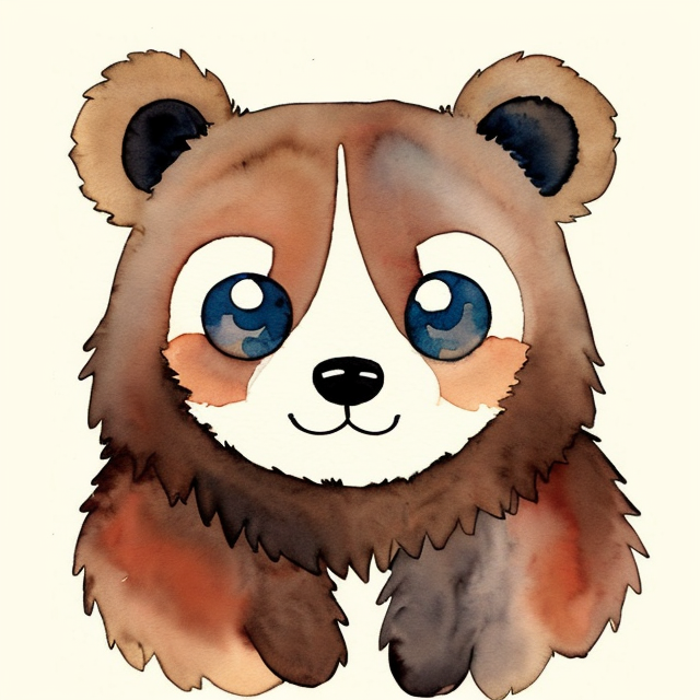 the face of a cute bear with large eyes, A simple, minimalistic art with mild colors, using Boho style, aesthetic, watercolor
