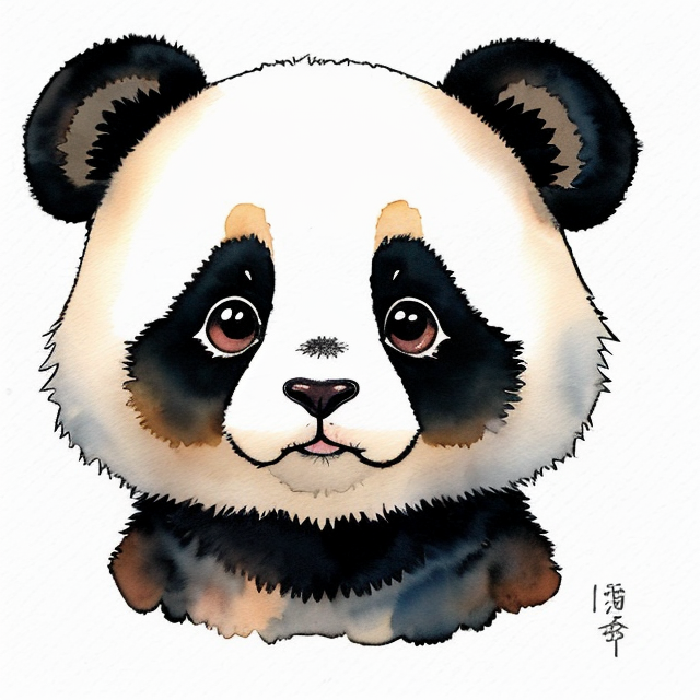 the face of a cute panda with large eyes, A simple, minimalistic art with mild colors, using Boho style, aesthetic, watercolor
