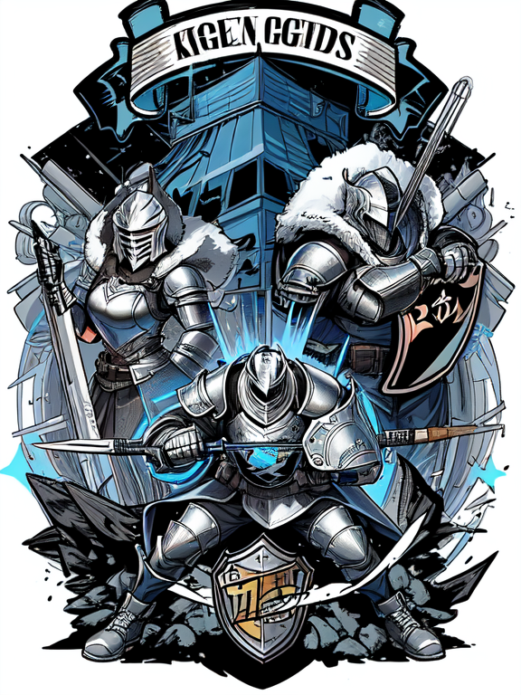 Esports team logo, Illustration, Thick lines, Sports, Shield, Esports team logo, Illustration, Thick lines, Sports, Shield, There should be a knight character in the middle with bags over his eyes, a pillow in his hands and a sign at the bottom that says 